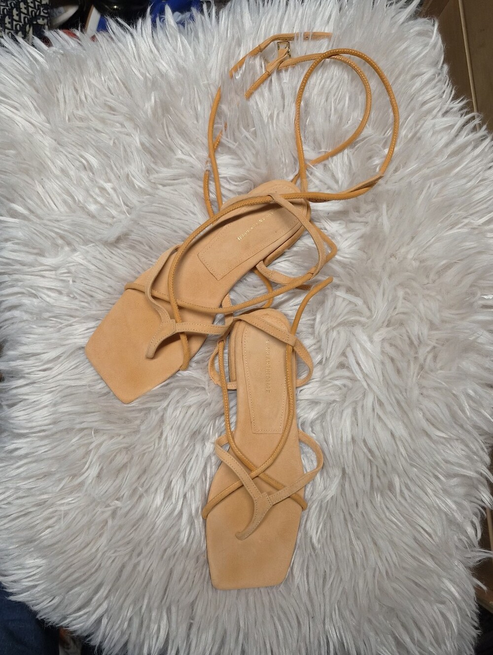 Totême The Tie Suede Flat Sandals in Sunset Orange - Size 37 (US 7) - Picture 6 of 6